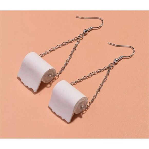 Creative Novelty Realistic Toilet Paper Roll Dangle Earrings humor Gag gift - Picture 1 of 3